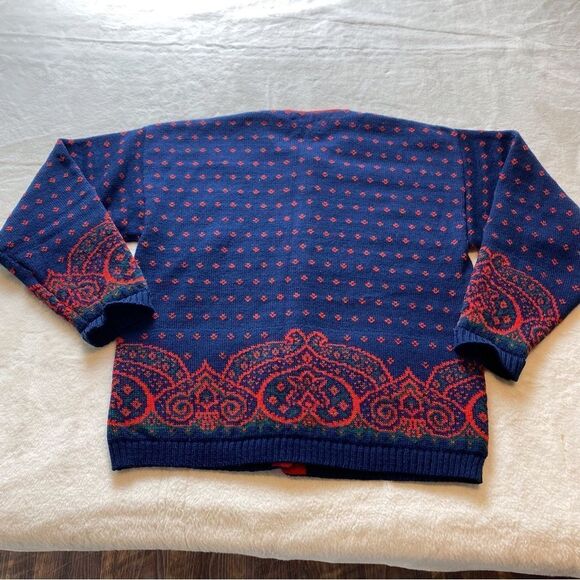 Pendleton Vintage 100% Wool Red and Blue Cardigan Size Large Petite - Picture 2 of 10